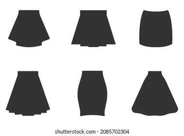 Set of different types of skirts, vector icon set.