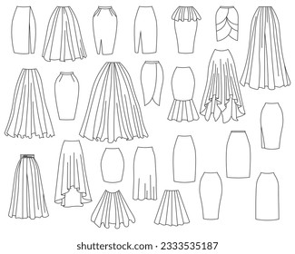 Set of different types of skirts for woman fashion