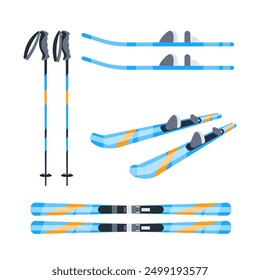 Set of different types of skis and ski poles for winter sports