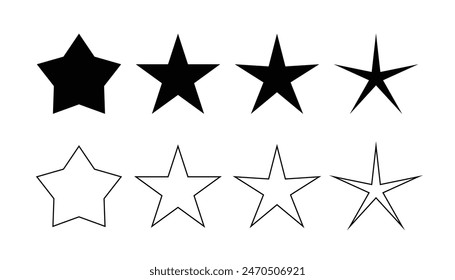 Set of different types of stars icon. star rating sign and symbol collection. black and white color