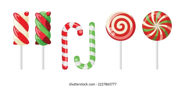 A set of different types of sweets for Christmas and New Year. lollipops