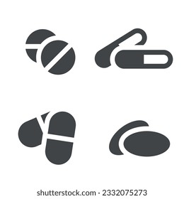 Set of different types of tablets. Pills.