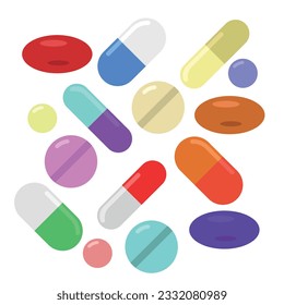 Set of different types of tablets. Pills.