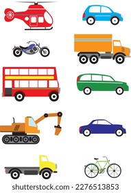 Set of different types of transportation, color vector illustration