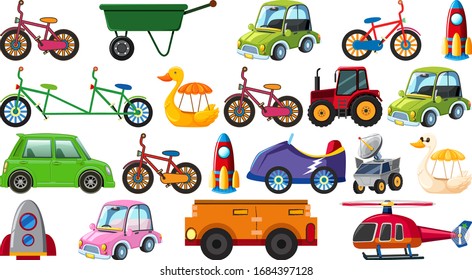 Set of different types of transportation on white background illustration