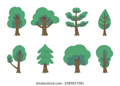 Set of different types of trees. Illustration design for print, cartoon, card, decoration and sticker.