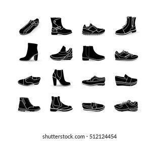 Set with different types of trend shoes. Vector illustration