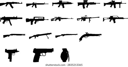 Set of different types of weapons