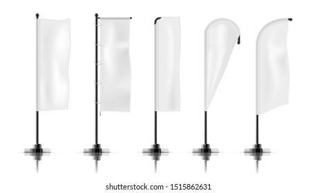 Set Of Different Types Of White Advertisement Banner Flags. EPS10 Vector