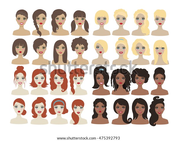 Set Different Types Woman Hair Style Stock Vector Royalty Free