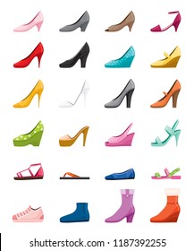 Set Of Different Types Of Women's Shoes, Side View, Footwear, Fashion, Objects