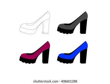 Set with different types of women's  shoes.