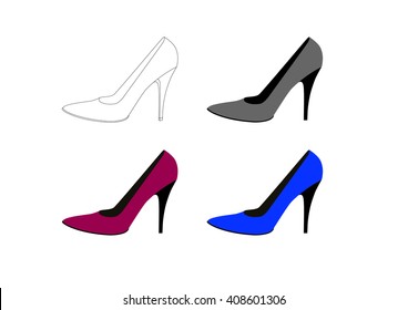 Set with different types of women's  shoes.