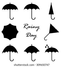 Set of different umbrella icons black and white