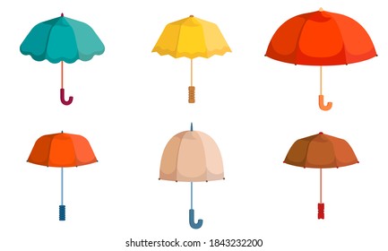 Set of different umbrellas. Beautiful accessories in cartoon style.