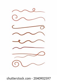 Set of different underlines. Isolated underscores drawn by hand. Sketch, doodle. Vector illustration.