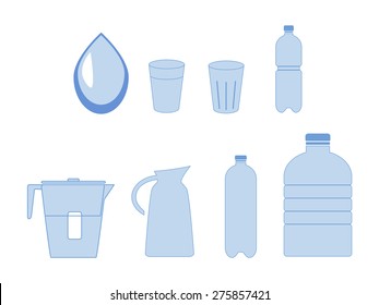 Set of different utensils for water.