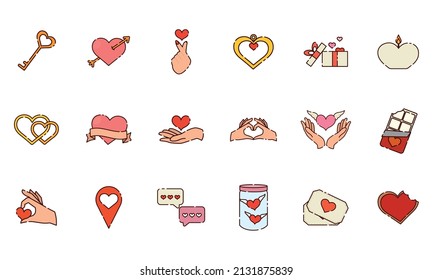 Set of different valentine day flat design icons Vector illustration