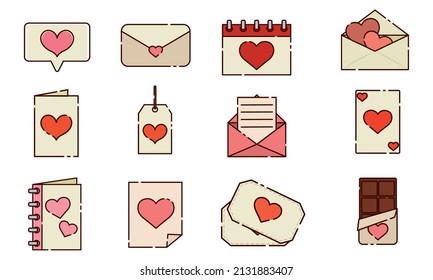 Set of different valentine day flat design icons Vector illustration