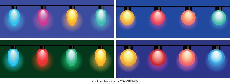 Un conjunto de diferentes variantes de luces fluorescentes festivas coloridas. Se puede utilizar para la decoración, para felicitaciones, para vacaciones