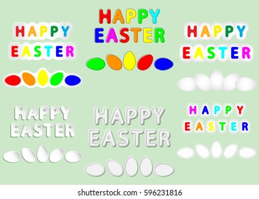 set of different variation flat rounded lettering vector happy easter and eggs