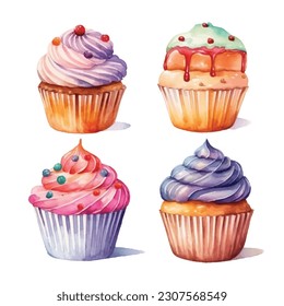 Set of different varieties of cupcakes.