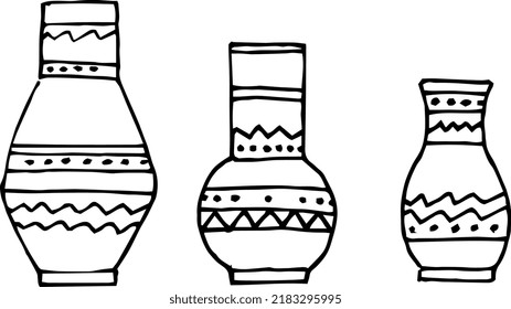 Set of different vases with patterns. Greek vases.
Vector illustration.