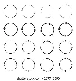 Set of different vector arrows refresh, reload and process. Usable graphic elements and icons for the internet. Round arrows and isolated Vector graphics.