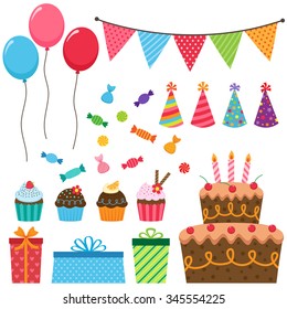 Set of different vector birthday party elements