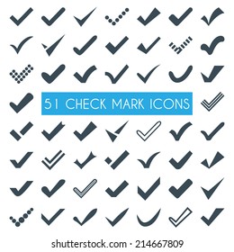 Set of different vector check marks or ticks. Confirmation acceptance positive passed voting agreement true or completion of tasks on a list.