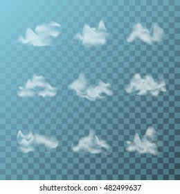 Set of different vector clouds on transparent background