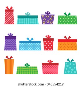 Set of different vector colorful present boxes