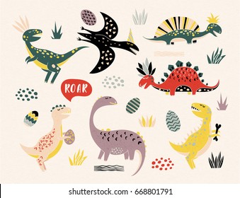 Set of different vector dinosaurs