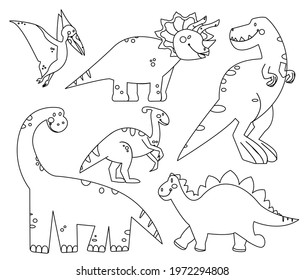 Set different vector dinosaurs coloring page for kids . 