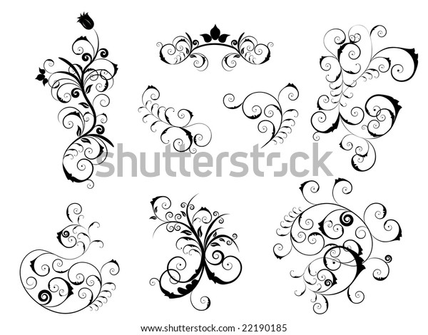 Set of different vector elements for  floral or\
vintage style design