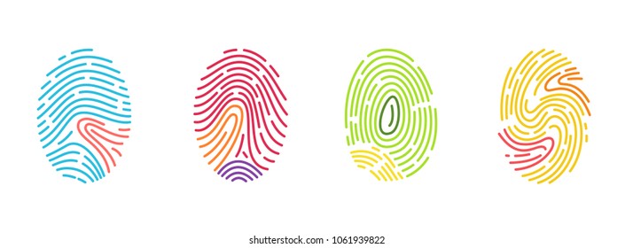 Set of different vector fingerprint isolated on white background. Abstract geometric identification authorization symbol.