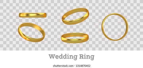 Set of different vector gold engagement rings. 3D Illustration