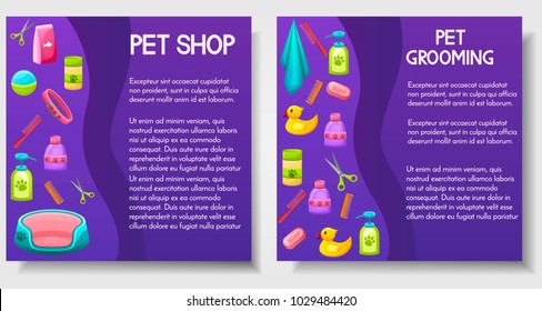 Set of different vector grooming accesories for pets template for flyer, magazine, poster,cover, banner,greeting card,invitation. Grooming pet salon, pet shop,market.
