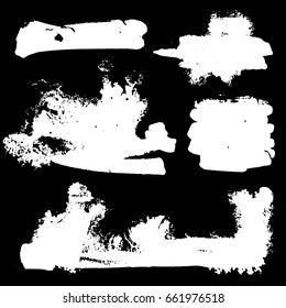 Set of different vector grunge background textures. Variety abstract paint stripes. Distressed banners. Isolated paint set. Dry brush stroke borders. Rough art lining.