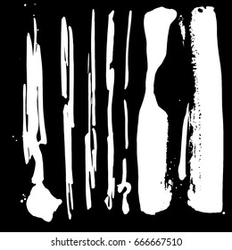 Set of different vector grunge background textures. Variety abstract paint stripes. Distressed banners. Isolated paint set. Dry brush stroke borders. Rough art lining.