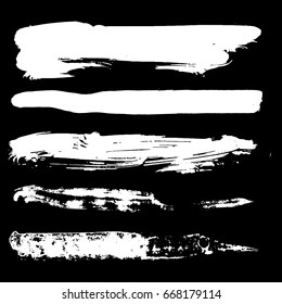 Set of different vector grunge background textures. Variety abstract paint stripes. Distressed banners. Isolated paint set. Dry brush stroke borders. Rough art lining.