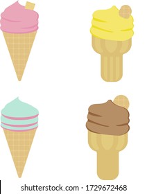 Set of different vector isolated ice-cream cones illustration 