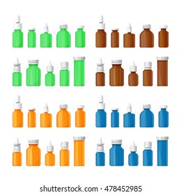 Set of different vector medical bottles in flat style