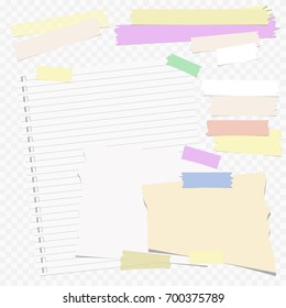 Set of different vector note paper and pieces of sticky tape on checkered background