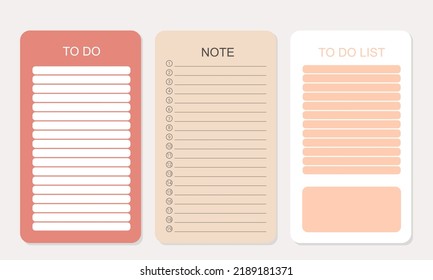 Set of different vector note papers. Printable planner. To Do List note. Template for your message. Vector illustration.