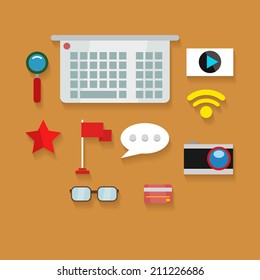 Set of different vector office elements for business, flat illustration