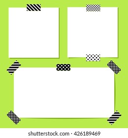 Set of different vector paper stickers with scotch tape. Collection of note papers