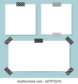 Set of different vector paper stickers with scotch tape. Collection of note papers