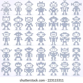 Set Of Different Vector Pixel Robots