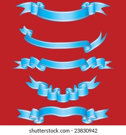 Set of different vector ribbons on red background